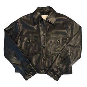 Wilfred Black Leather Button-Front Jacket